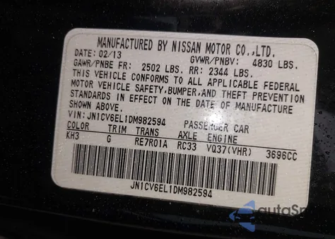 2013 Infiniti G37X from USA, damaged, VIN JN1CV6EL1DM982594